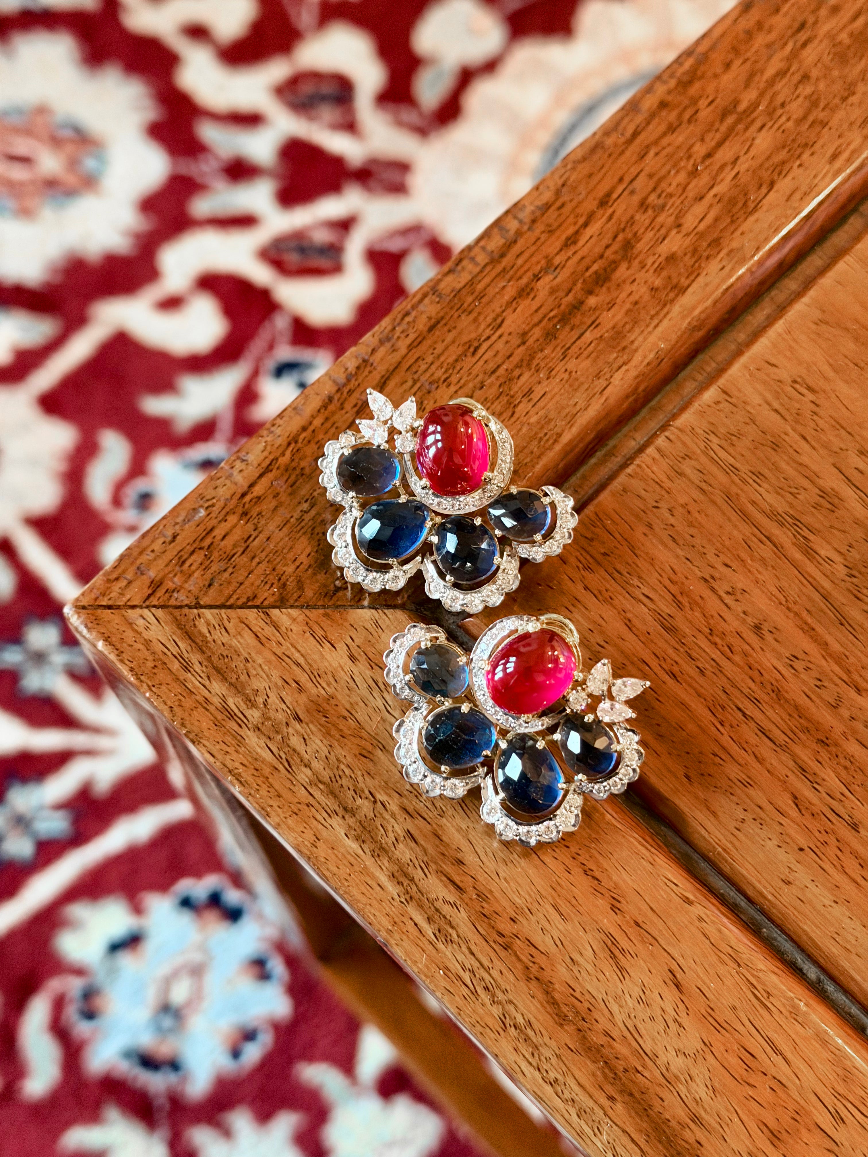 Dewdrop Ruby & Sapphire Stud Statement Earrings