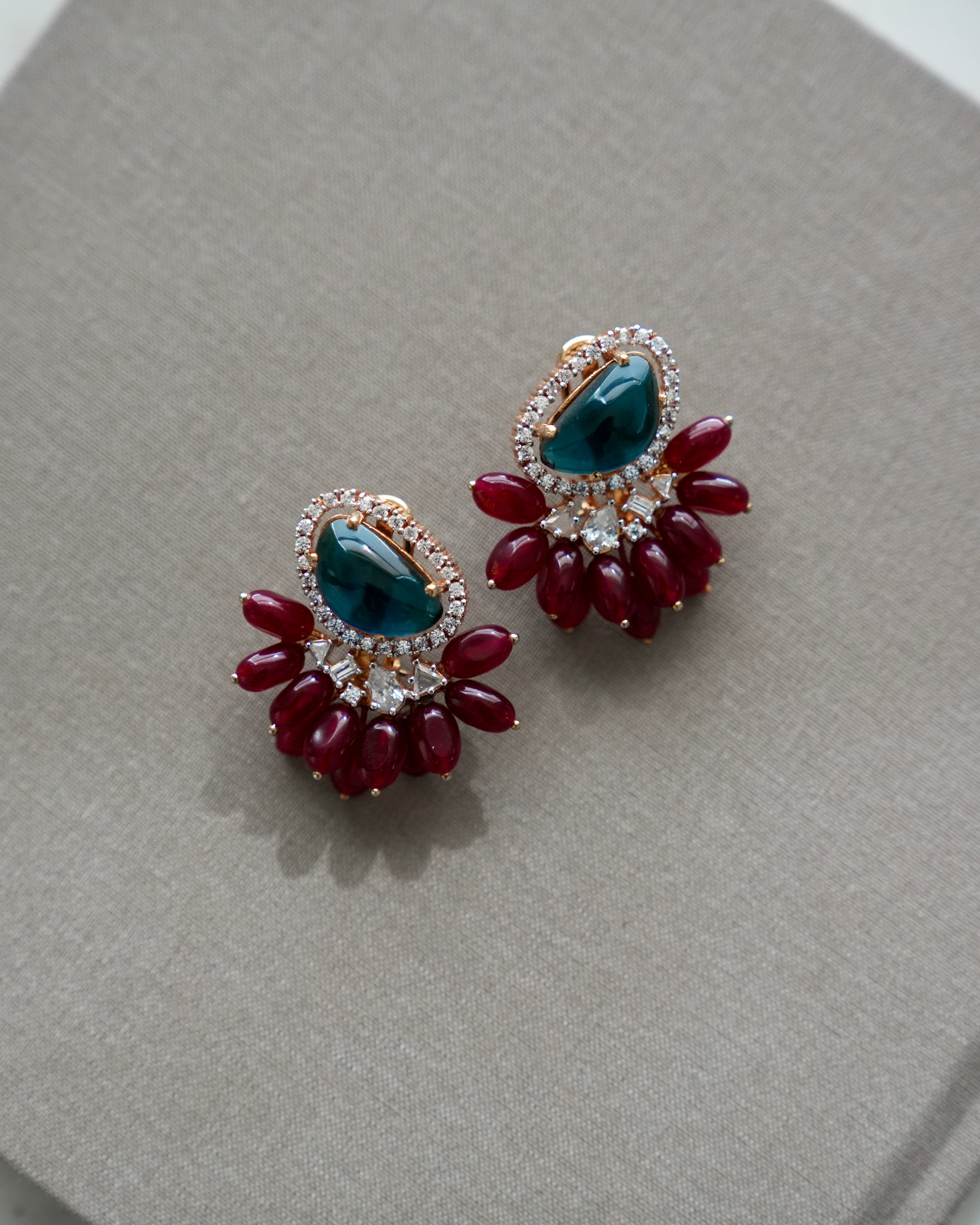 Leyla Navy & Burgundy Zircon Statement Earrings