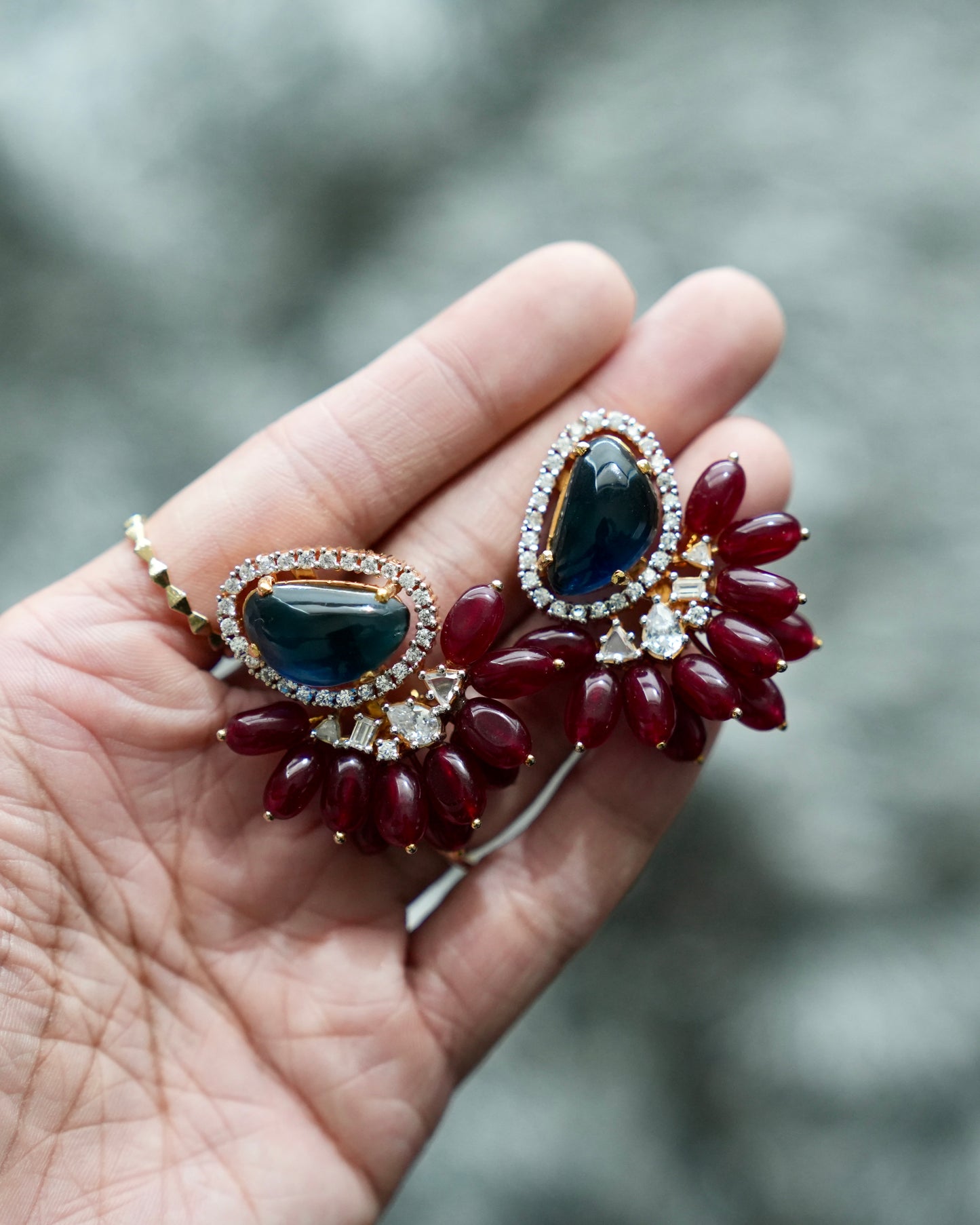 Leyla Navy & Burgundy Zircon Statement Earrings