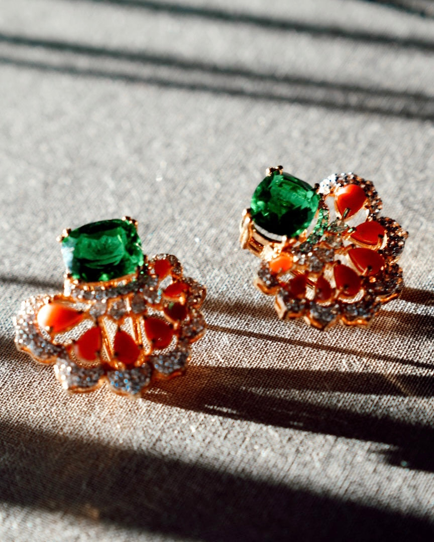 Apricity Green Zircon & Coral Stud Earrings