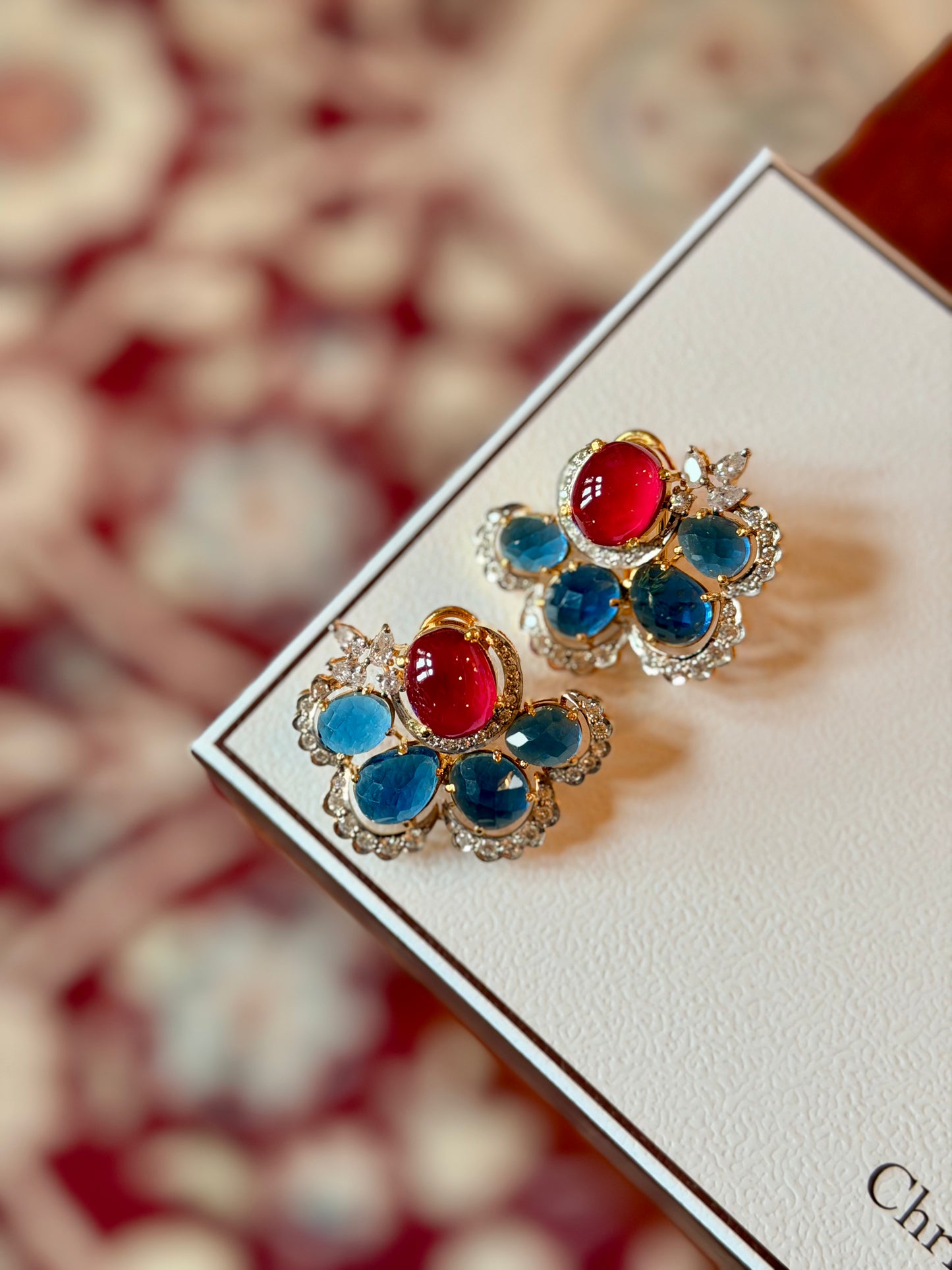 Dewdrop Ruby & Sapphire Stud Statement Earrings