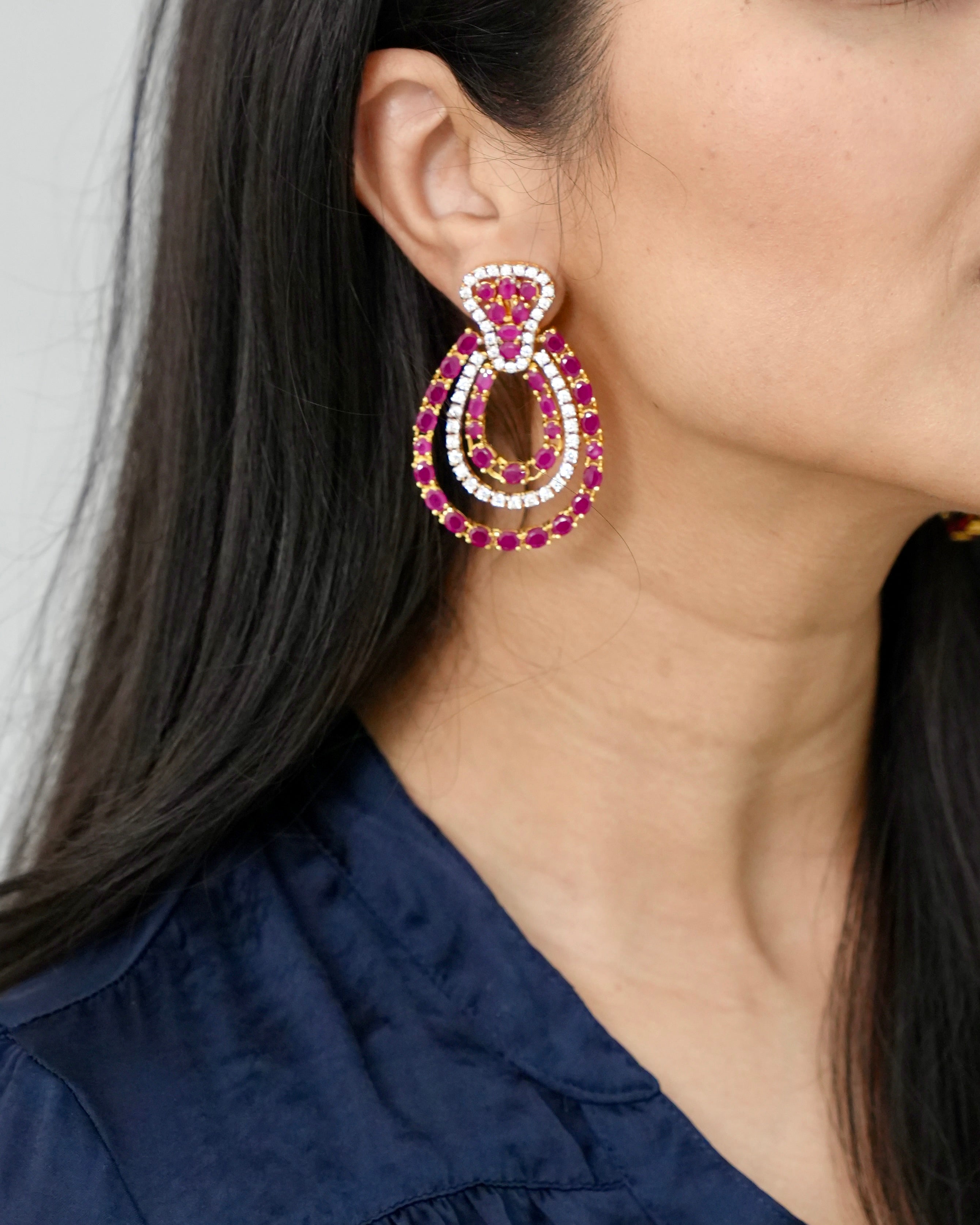 Eleanor Ruby & CZ Statement Earrings
