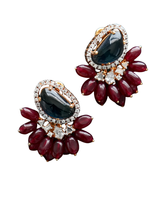 Leyla Navy & Burgundy Zircon Statement Earrings