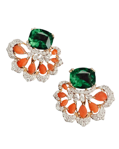 Apricity Green Zircon & Coral Stud Earrings