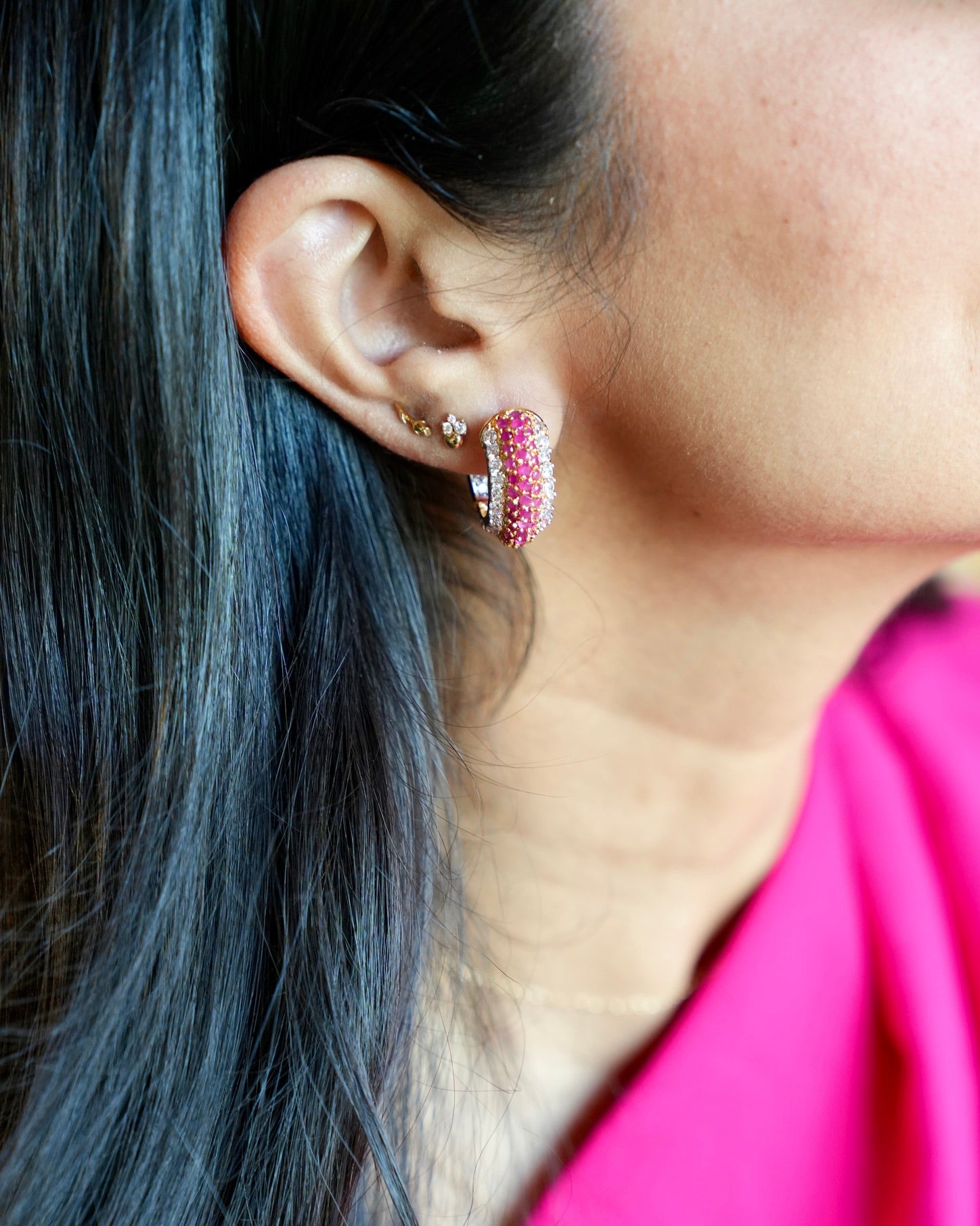 Eliné Pink Ruby Huggie Earrings