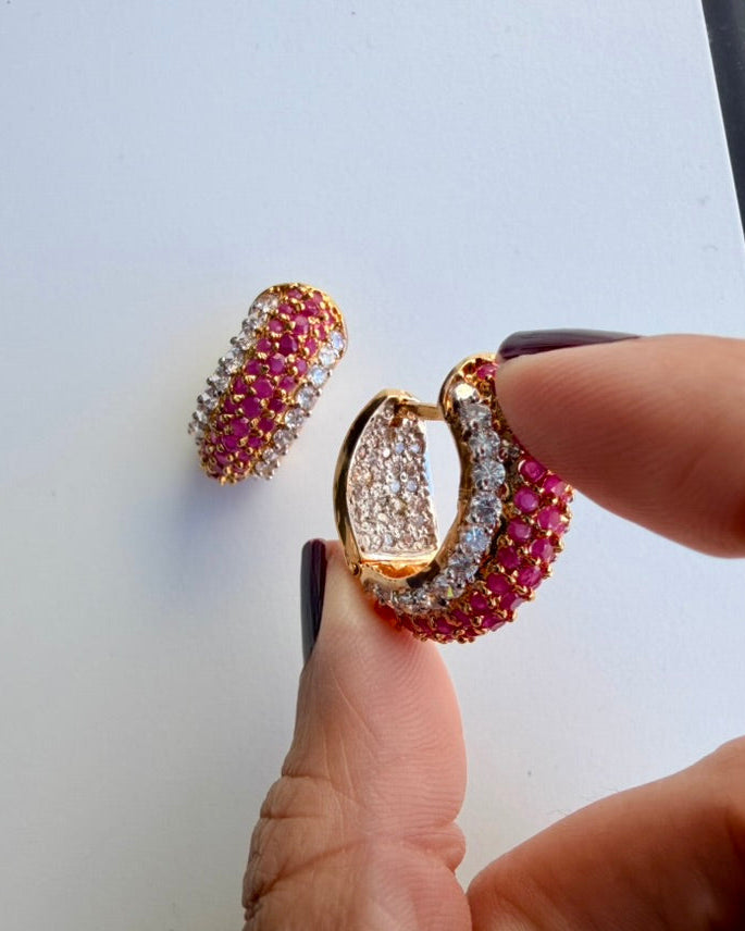 Eliné Pink Ruby Huggie Earrings