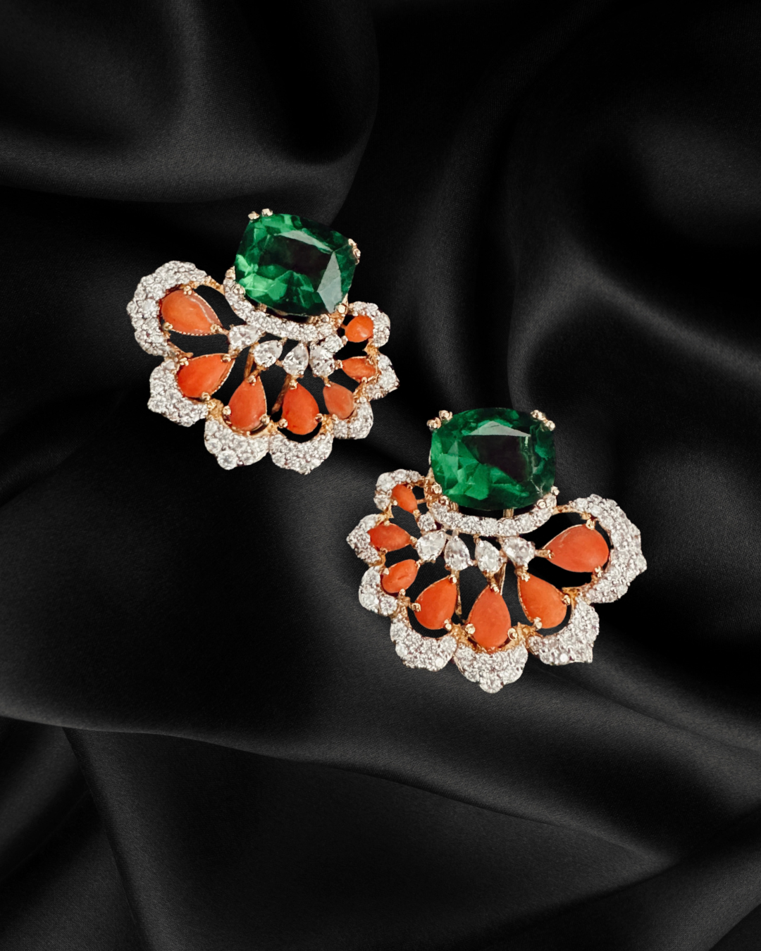 Apricity Green Zircon & Coral Stud Earrings