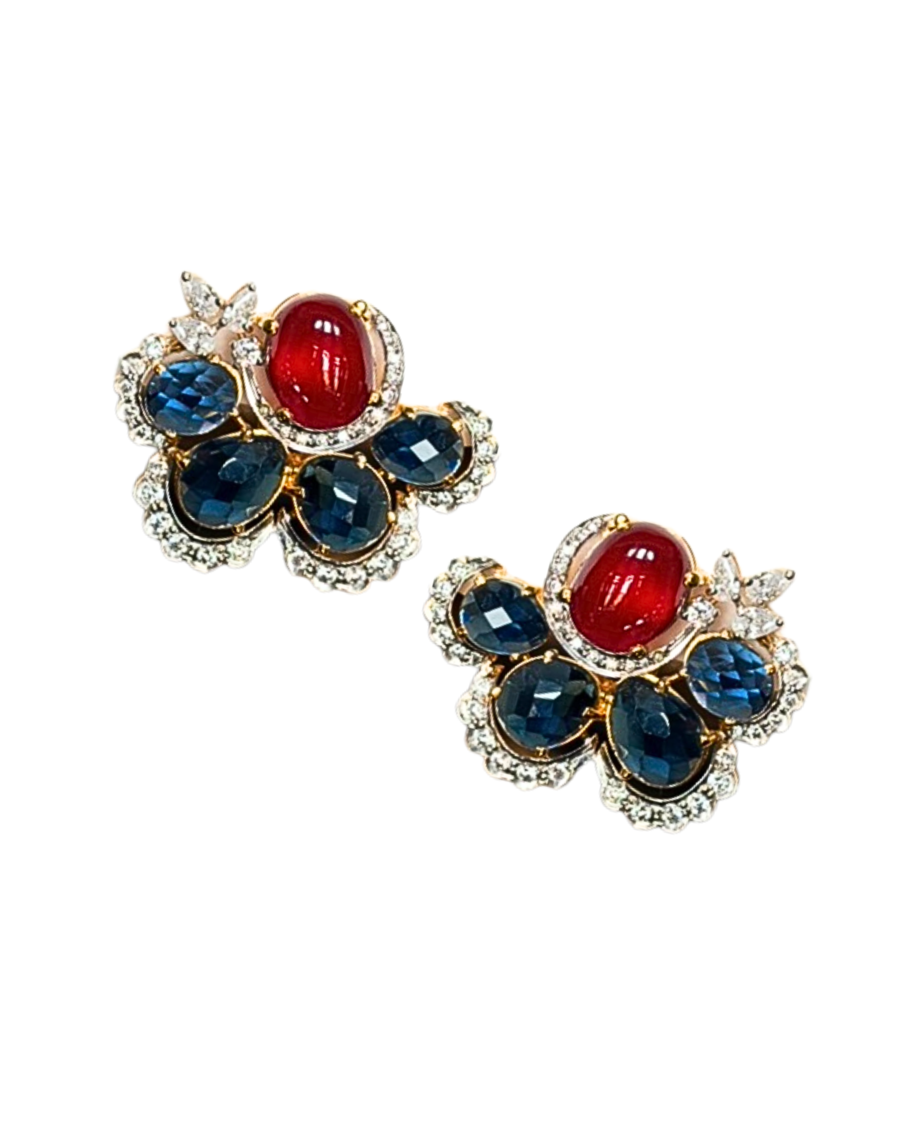 Dewdrop Ruby & Sapphire Stud Statement Earrings