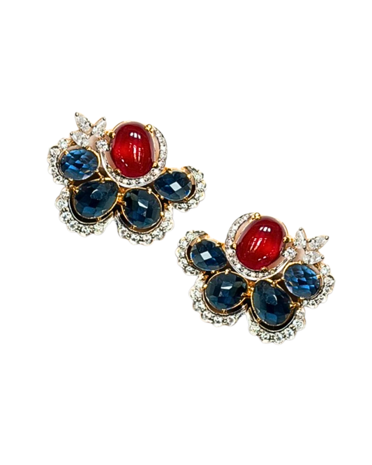 Dewdrop Ruby & Sapphire Stud Statement Earrings