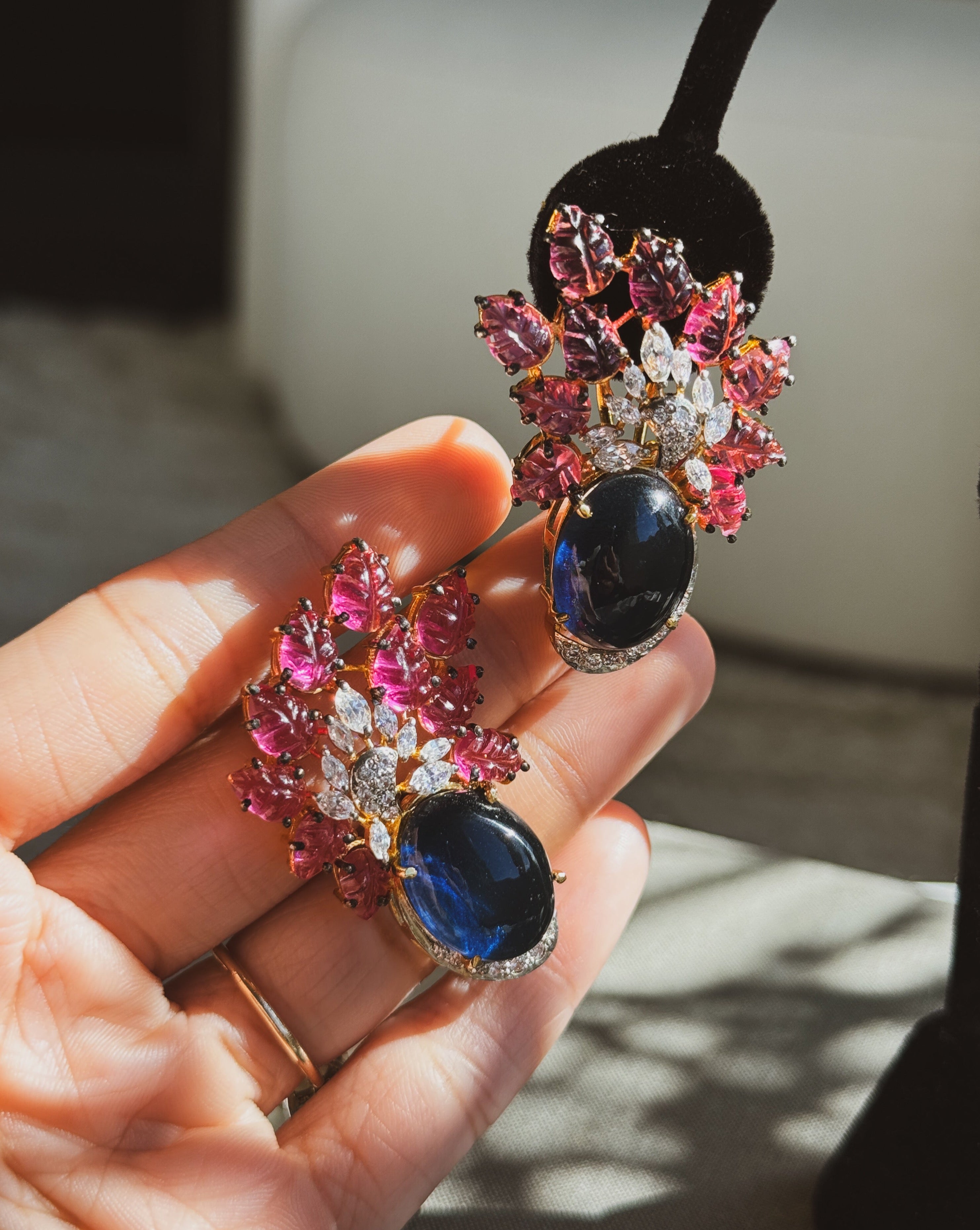 Sakura Ruby & Sapphire Statement Earrings